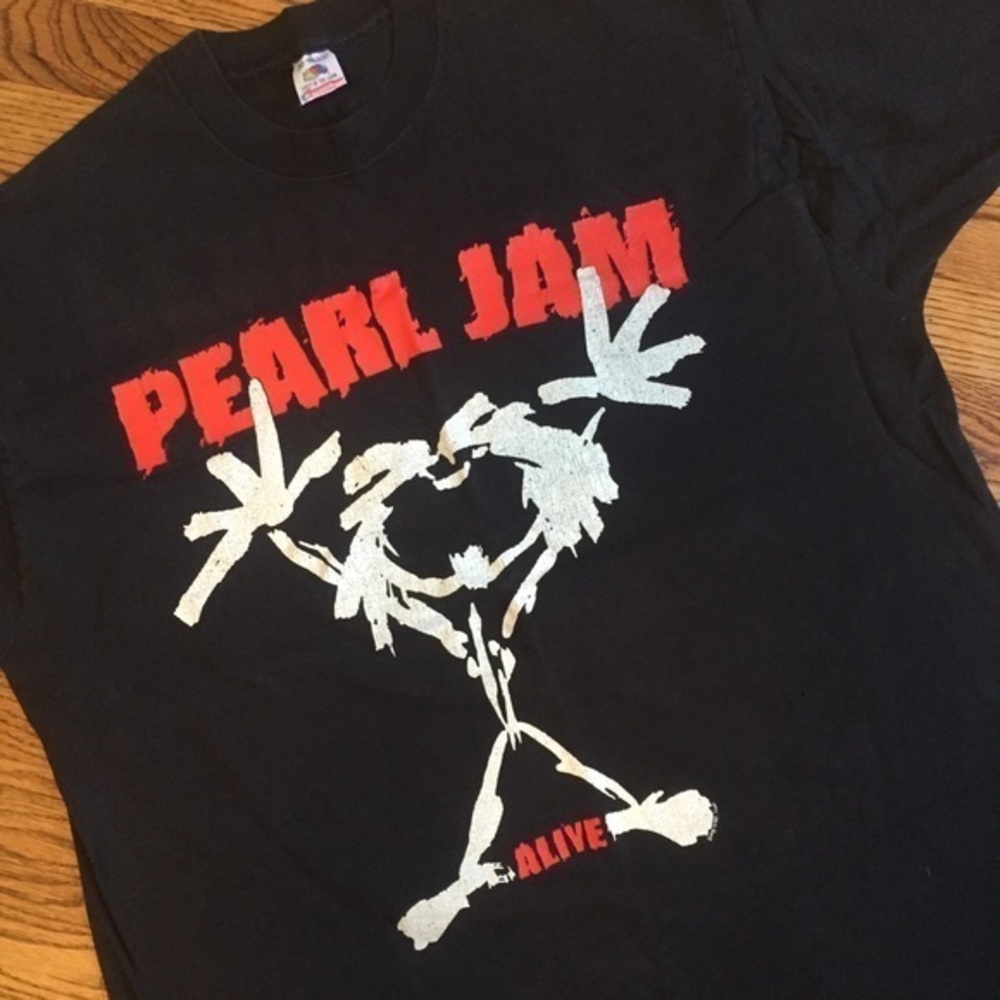 1993 Vintage Men’s Women’s Black Pearl Jam Band Alive Stickman Cotton Tee Sz XL - Picture 1 of 16